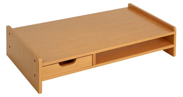 HOMCOM Stojan na monitor z bambusu - Organizér na stůl pro počítačové a přenosné obrazovky 49x25,5x11,5 cm | Aosom