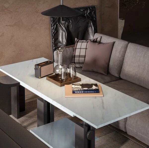 Szynaka Výškově nastavitelný rozkládací konferenční stolek Moduvo 120/170 cm mramor/černý