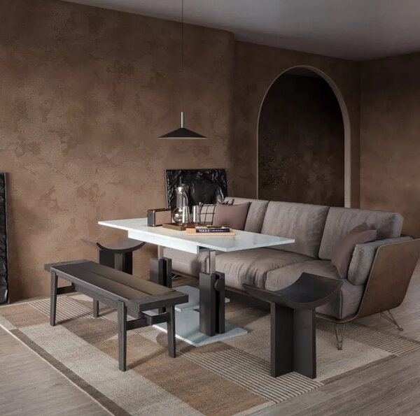 Szynaka Výškově nastavitelný rozkládací konferenční stolek Moduvo 120/170 cm mramor/černý