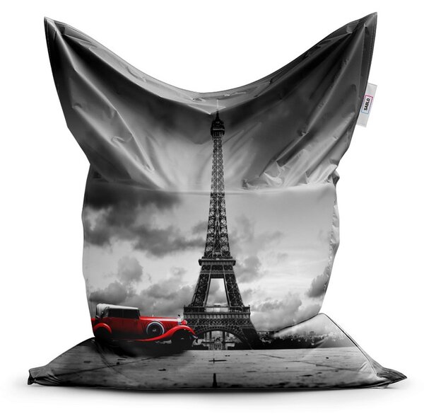 Sedací vak Classic Eiffel Tower s červeným autem - dětský, šedá / černá