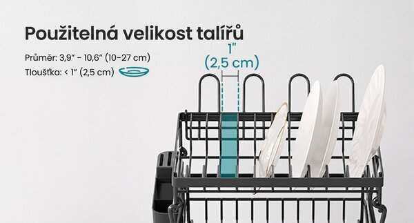 SONGMICS Dvoupatrový odkapávač na nádobí Barny černý