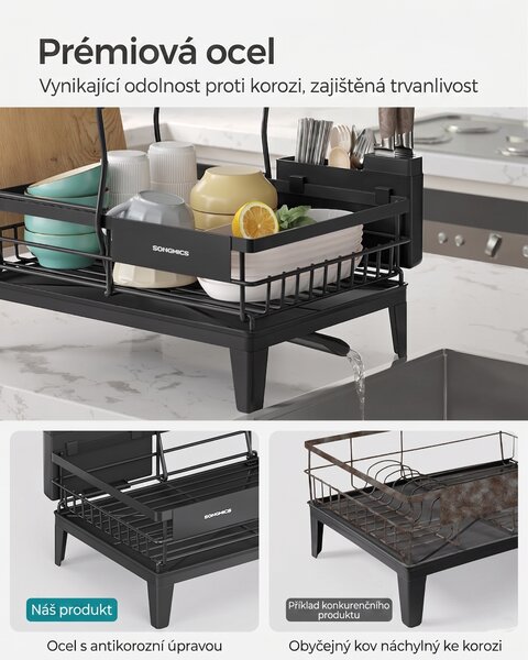 SONGMICS Dvoupatrový odkapávač na nádobí Barny černý