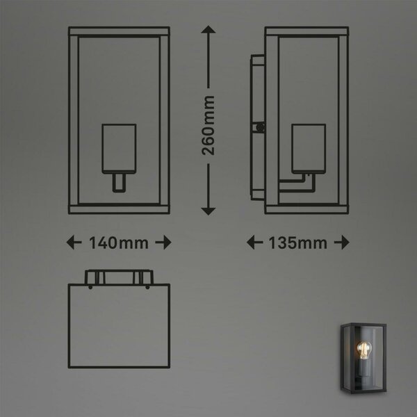 BRILONER Venkovní svítidlo, černá, 1x E27 / max. 12W IP44 BRILO 3638-015