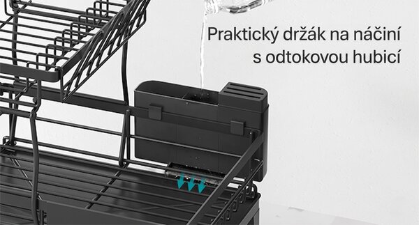 SONGMICS Dvoupatrový odkapávač na nádobí Barny černý