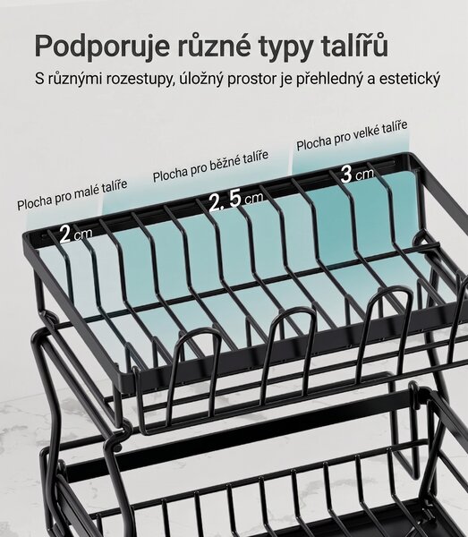 SONGMICS Dvoupatrový odkapávač na nádobí Barny černý