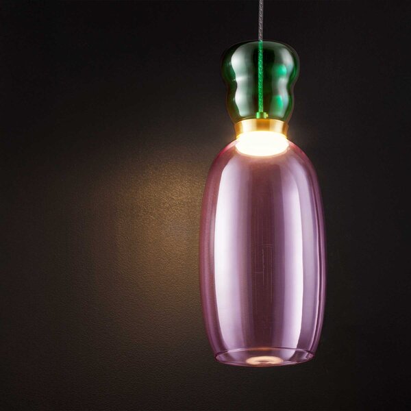 Nova Luce Pluma LED skleněné závěsné svítidlo Růžová
