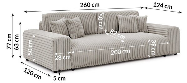 Světle šedá manšestrová rozkládací/s úložným prostorem pohovka 260 cm Justin – Ropez