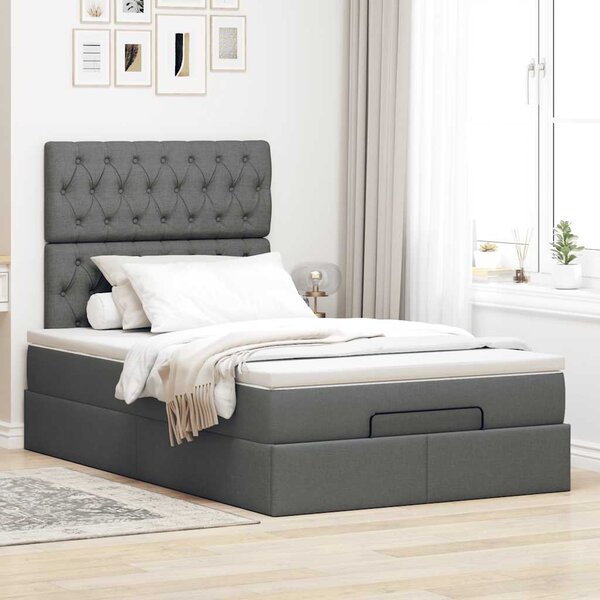 Osmanský rám postele s matrací tmavě šedá 120x190 cm textil 3313224
