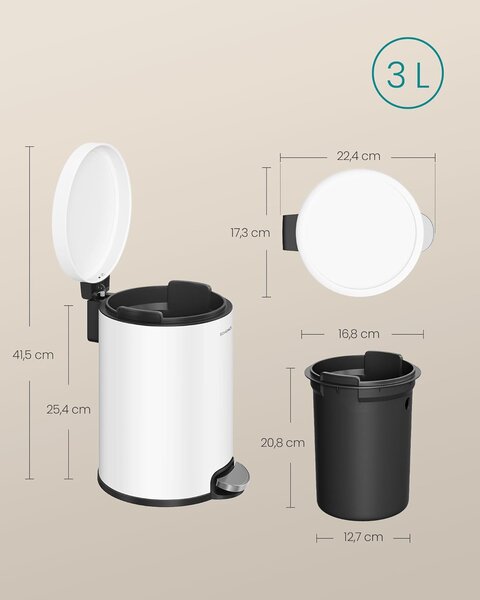 SONGMICS Odpadkový koš Jelis 3 L bílý