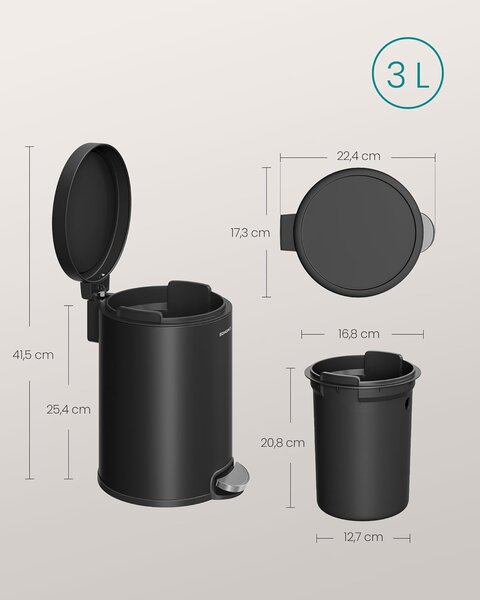 SONGMICS Odpadkový koš Jelis 3 L černý