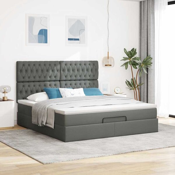 Osmanský rám postele s matrací tmavě šedá 180x200cm textil 3313259