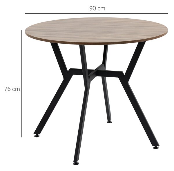 HOMCOM Kulatý Jídelní Stůl Průmyslový Kuchyňský Stůl s Dřevěnou Deskou a Ocelovým Rámem pro Obývací Pokoj Nosnost 60 kg Ø90x76 cm Hnědý | Aosom