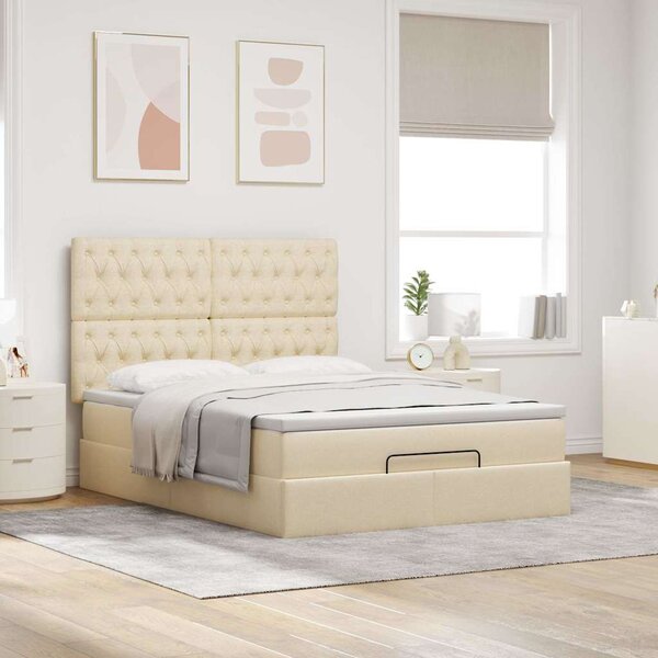 Osmanský rám postele s matrací krémově 140x190cm textil 3313242