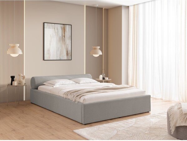 Světle šedá čalouněná dvoulůžková postel s úložným prostorem s roštem 160x200 cm Cille – Ropez