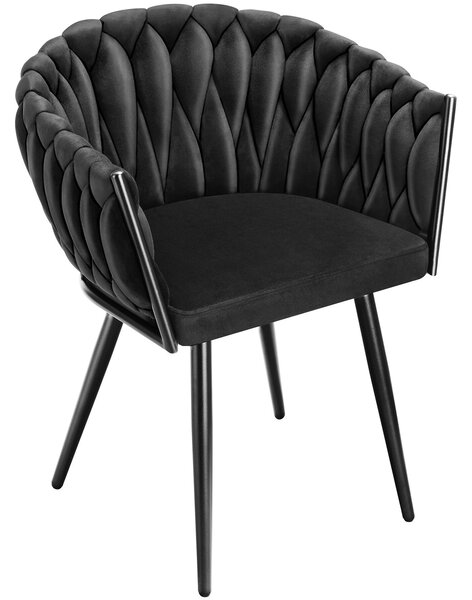 Tectake Set jídelních židlí Astano samet, uzlový design - černá, Sada 4 kusů