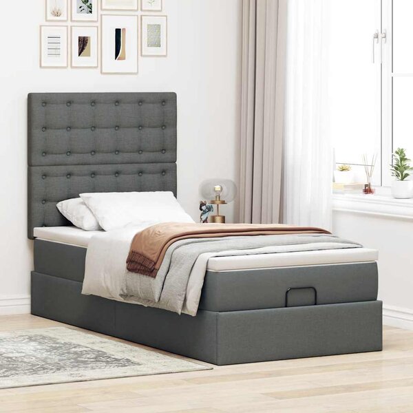 Osmanský rám postele s matrací tmavě šedá 80x200cm textil 3313279
