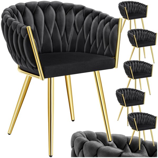 Tectake Set jídelních židlí Astano samet, uzlový design - černá/zlatá, Sada 6 kusů