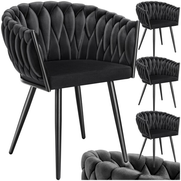 Tectake Set jídelních židlí Astano samet, uzlový design - černá, Sada 4 kusů