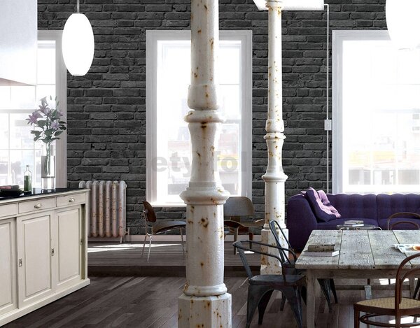 Vliesové tapety na zeď IMPOL 94283-3, cihly černo-šedé, rozměr 10,05 m x 0,53 m, A.S.Création