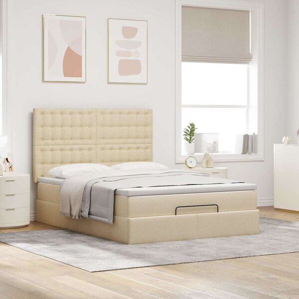 Osmanský rám postele s matrací krémově 140x190cm textil 3314174