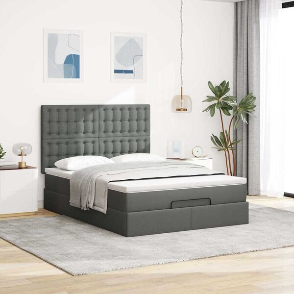 Osmanský rám postele s matrací tmavě šedá 140x190cm textil 3313321