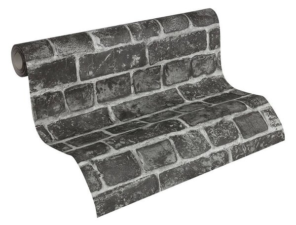 Vliesové tapety na zeď IMPOL 30682-2 Wood and Stone 2, cihly černé, rozměr 10,05 m x 0,53 m, A.S.Création
