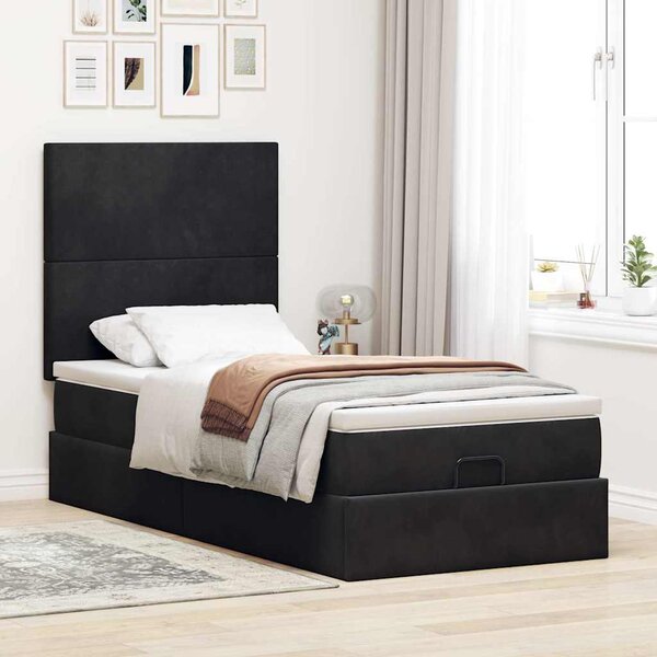 Osmanský rám postele s matracemi černá 80x200cm samet 3313363