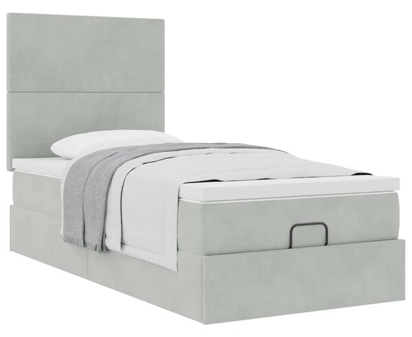 Osmanský rám postele s matracemi světle šedá 90x200cm samet 3313373