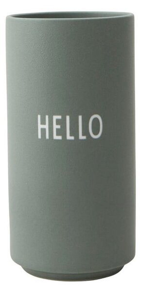 Zelená porcelánová váza Design Letters Hello, výška 11 cm