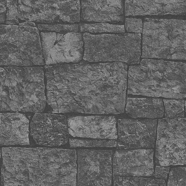 Vliesové tapety na zeď IMPOL 31994-2 Wood and Stone 2, kamenný obklad šedo-černý, rozměr 10,05 m x 0,53 m, A.S.Création