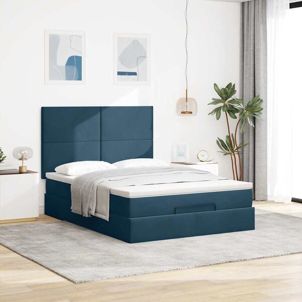 Osmanský rám postele s matracemi tmavě modrá 140x190cm samet 3313401