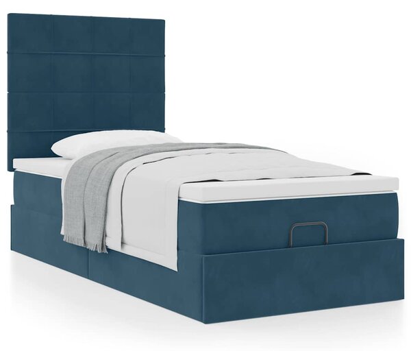 Osmanský rám postele s matracemi tmavě modrá 80x200cm samet 3313437