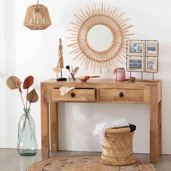 Zrcadlo SUN v pleteném rámu, Ø 58 cm