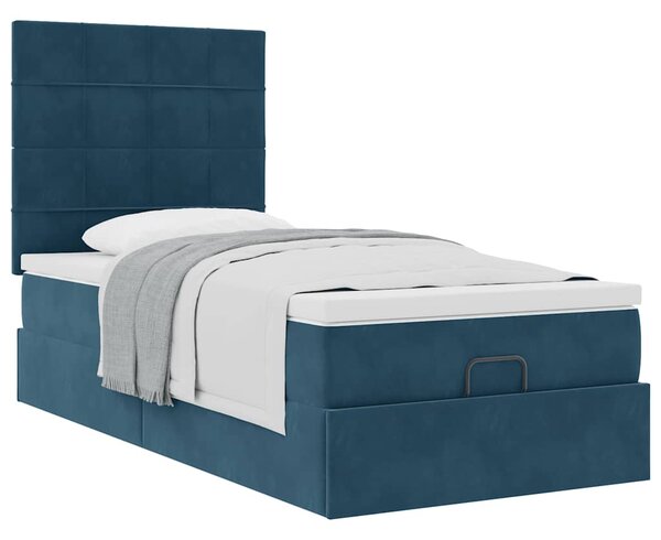 Osmanský rám postele s matracemi tmavě modrá 80x200cm samet 3313437