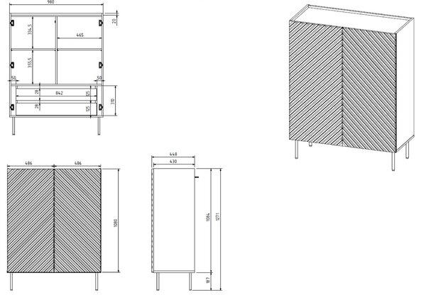 HALMAR Komoda Onda 2D 127 cm černá/dub artisan