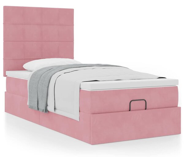 Osmanský rám postele s matracemi růžová 90x200cm samet 3313450
