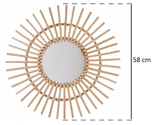 Zrcadlo SUN v pleteném rámu, Ø 58 cm