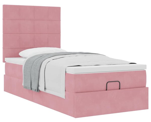 Osmanský rám postele s matracemi růžová 90x200cm samet 3313450