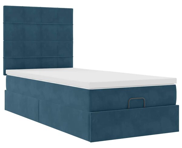 Osmanský rám postele s matracemi tmavě modrá 80x200cm samet 3313437