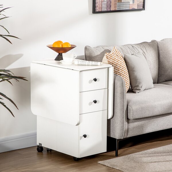 Skládací jídelní stůl HOMCOM s kolečky, skládacími křídlovými deskami, šuplíky a skříňkou pro 4-6 osob 120x60x76,5 cm Bílý | Aosom