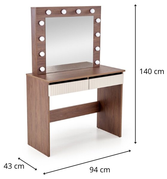 HALMAR Toaletní stolek HOLLYWOOD s LED osvětlením 94 cm kašmírový/ořech
