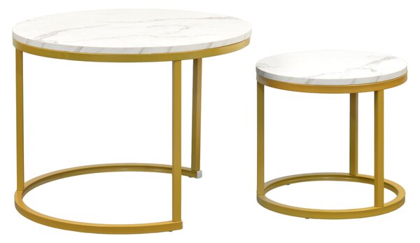 KONDELA Set 2 konferenčních stolků, zlatá/imitace mramoru, DAMON