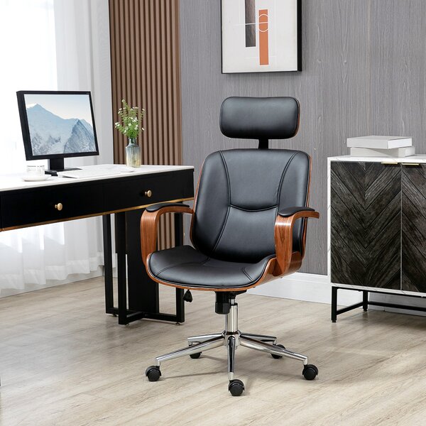 Ergonomická kancelářská židle Vinsetto s otočnou deskou a PU koženým potahem, s odnímatelným opěradlem, nastavitelnou výškou a naklápěcí funkcí 63x62x