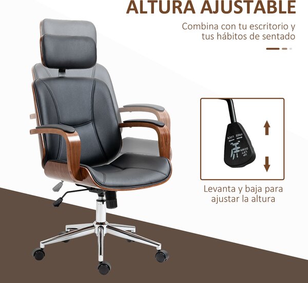 Ergonomická kancelářská židle Vinsetto s otočnou deskou a PU koženým potahem, s odnímatelným opěradlem, nastavitelnou výškou a naklápěcí funkcí 63x62x