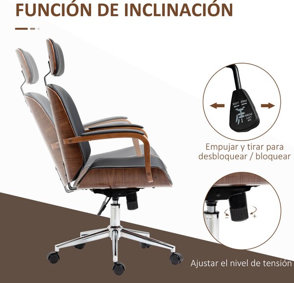 Ergonomická kancelářská židle Vinsetto s otočnou deskou a PU koženým potahem, s odnímatelným opěradlem, nastavitelnou výškou a naklápěcí funkcí 63x62x