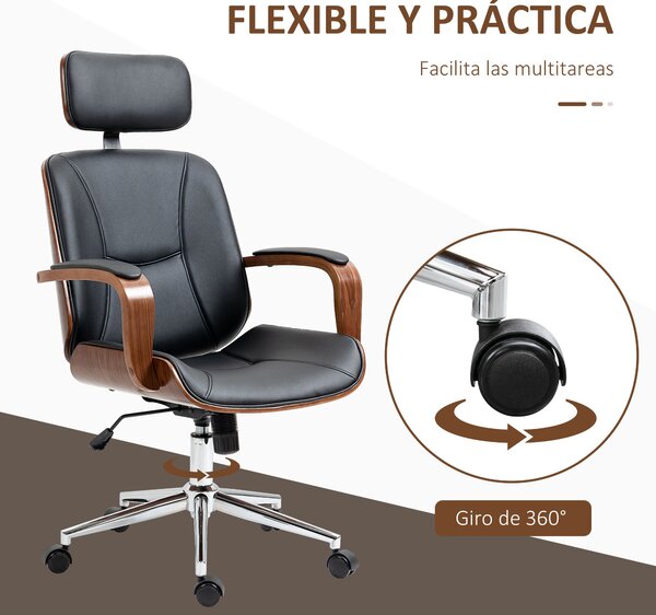 Ergonomická kancelářská židle Vinsetto s otočnou deskou a PU koženým potahem, s odnímatelným opěradlem, nastavitelnou výškou a naklápěcí funkcí 63x62x