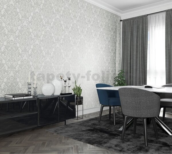Vliesové tapety na zeď IMPOL City Glam 32602, zámecký vzor stříbrný s metalickým odleskem na světle šedém podkladu, rozměr 10,05 m x 0,53 m, Marburg