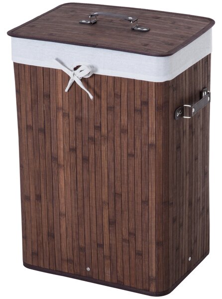 HOMCOM Skládací koš na prádlo z bambusu s víkem, rukojeťmi a odnímatelnou taškou do koupelny 40x30x60 cm Hnědá | Aosom