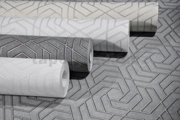 Vliesové tapety na zeď IMPOL City Glam 32607, geometrický vzor světle šedý se stříbrnými metalickými odlesky, rozměr 10,05 m x 0,53 m, Marburg