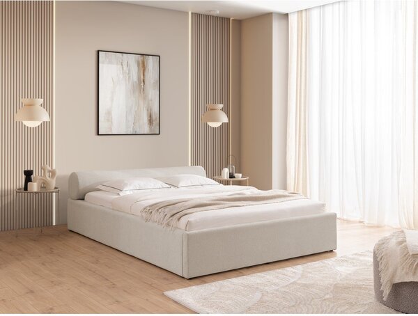 Béžová čalouněná dvoulůžková postel s úložným prostorem s roštem 180x200 cm Cille – Ropez